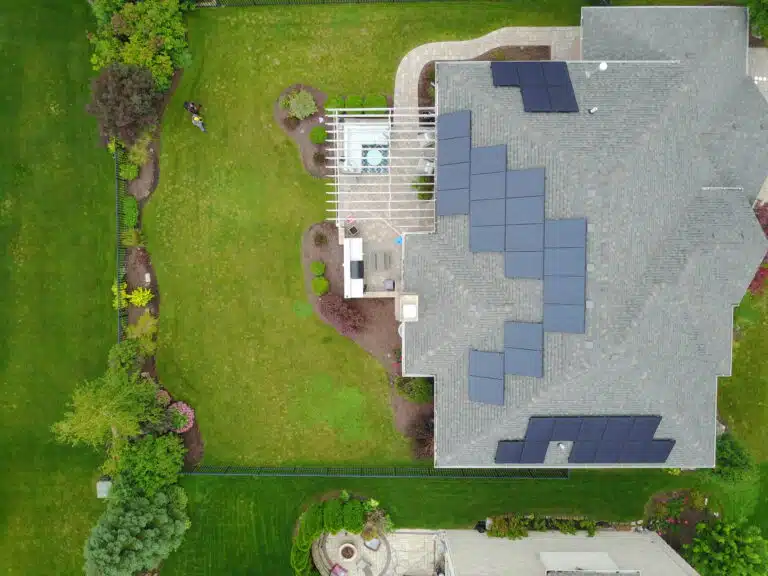 birds eye view of residential solar panel installment